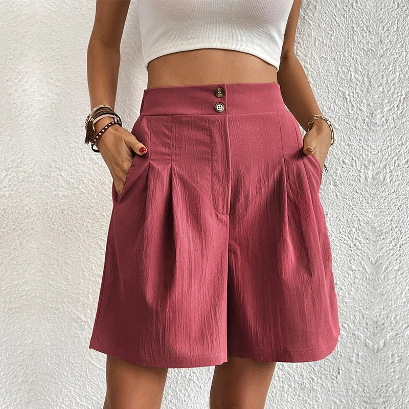 Harlow Women's High Waist Wide Leg Shorts Pleated Casual in Pink