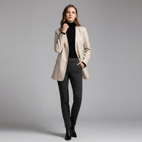 Harper Tailored Leather Wrap Blazer in Beige