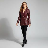 Harper Tailored Leather Wrap Blazer in Cabernet