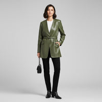 Harper Tailored Leather Wrap Blazer in Cabernet