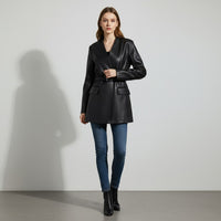 Harper Tailored Leather Wrap Blazer in Charcoal