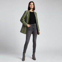 Harper Tailored Leather Wrap Blazer in Emerald