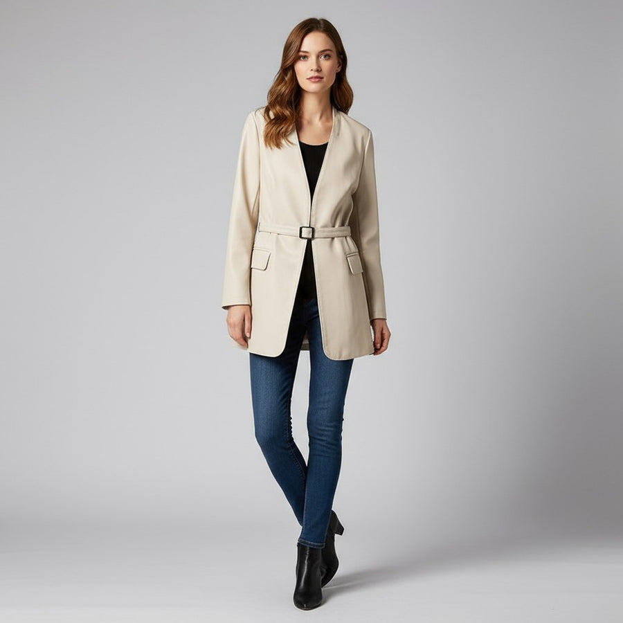 Harper Tailored Leather Wrap Blazer in Espresso Brown
