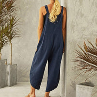 Harper Women's Wide Leg Linen Jumpsuit Sleeveless Overalls in Navy
