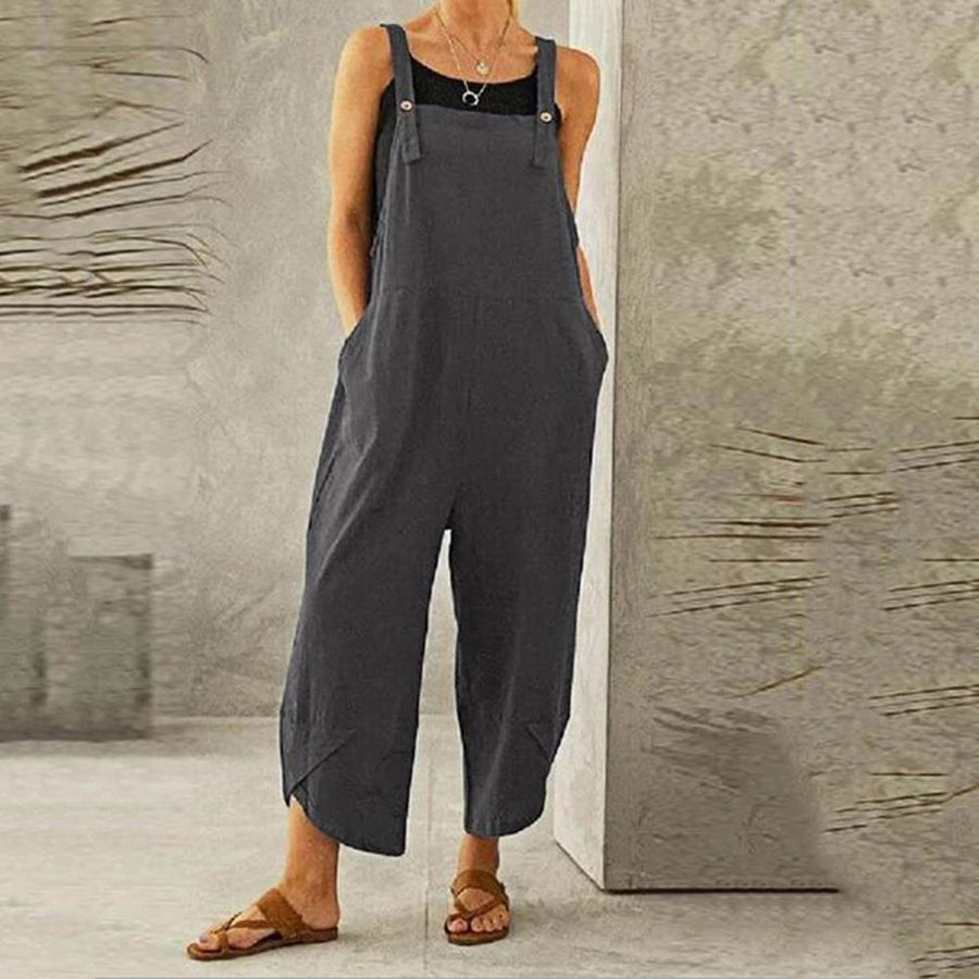 Harper Women's Wide Leg Linen Jumpsuit Sleeveless Overalls in Navy