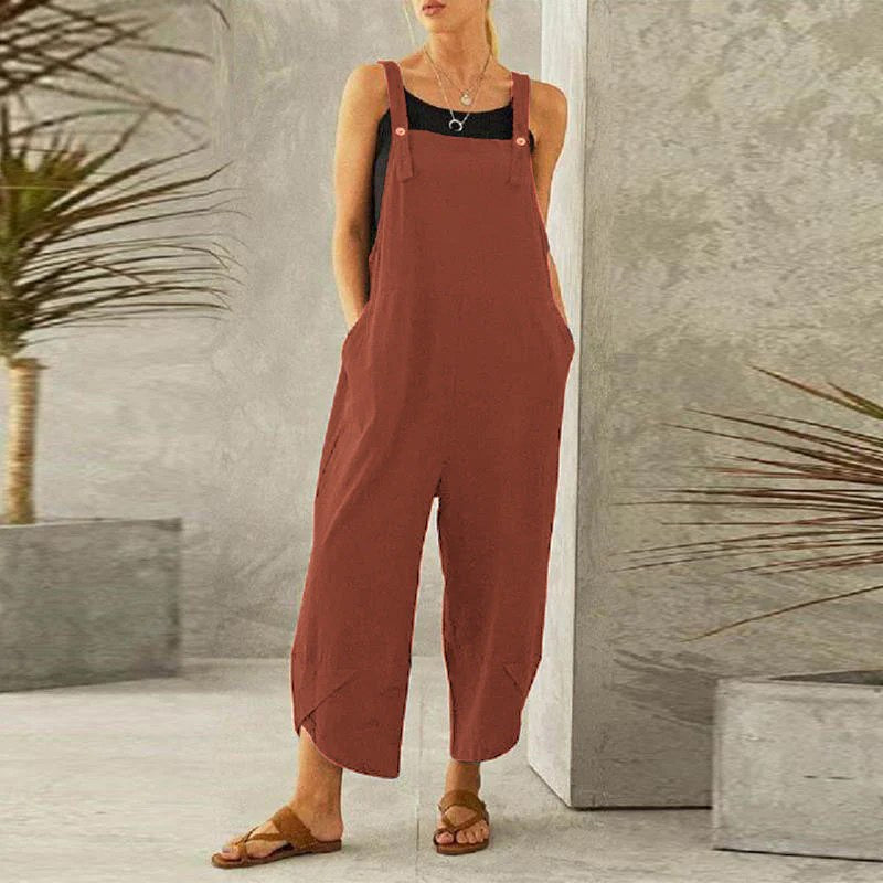 Harper Women's Wide Leg Linen Jumpsuit Sleeveless Overalls in Navy