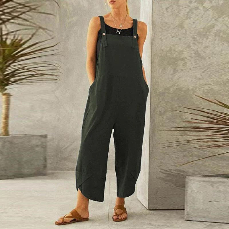 Harper Women's Wide Leg Linen Jumpsuit Sleeveless Overalls in Navy