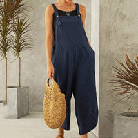 Harper Women's Wide Leg Linen Jumpsuit Sleeveless Overalls in Navy
