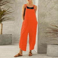 Harper Women's Wide Leg Linen Jumpsuit Sleeveless Overalls in Orange
