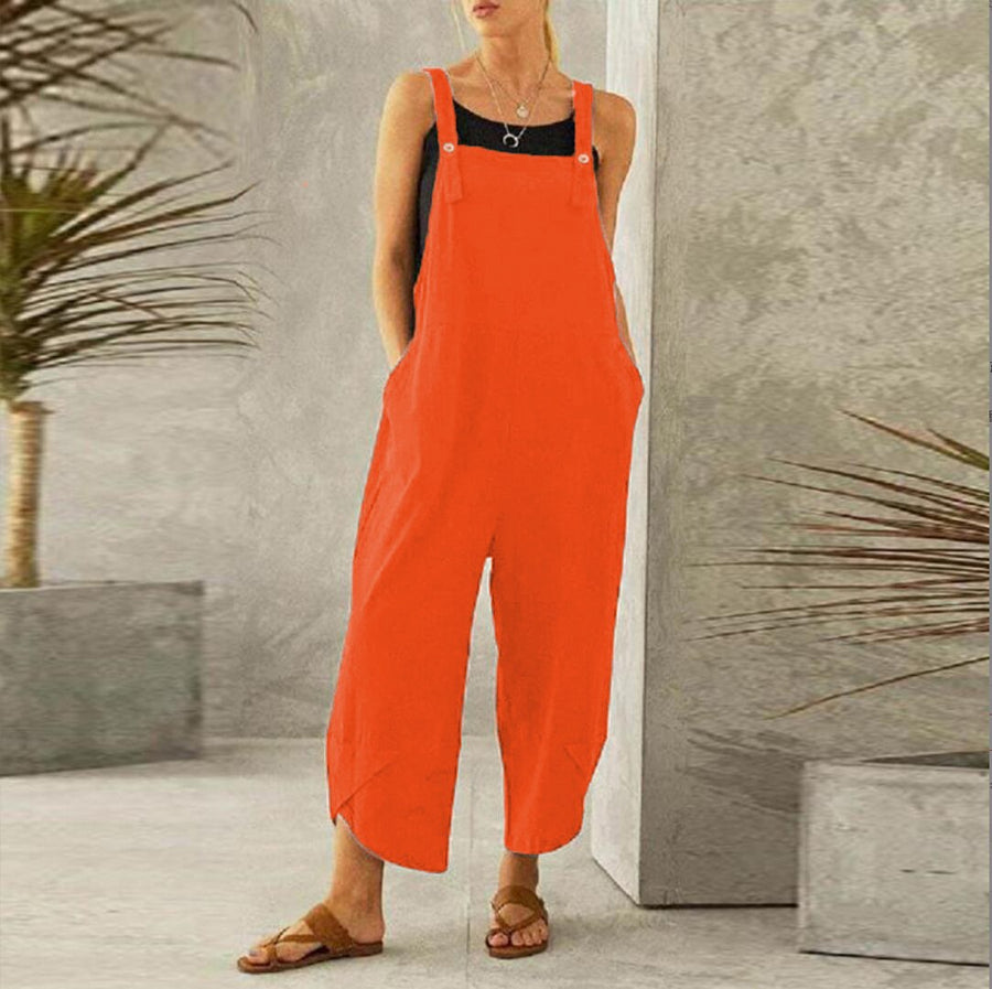 Harper Women's Wide Leg Linen Jumpsuit Sleeveless Overalls in Orange