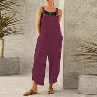 Harper Women's Wide Leg Linen Jumpsuit Sleeveless Overalls in Purple