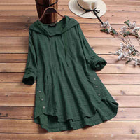Harriet Women's Hooded Tunic Top Long Sleeve Button Hem Shirt in Green