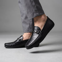 Harrington Croc Embossed Loafer in Jet Black