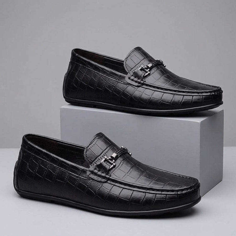 Harrington Croc Embossed Loafer in Jet Black