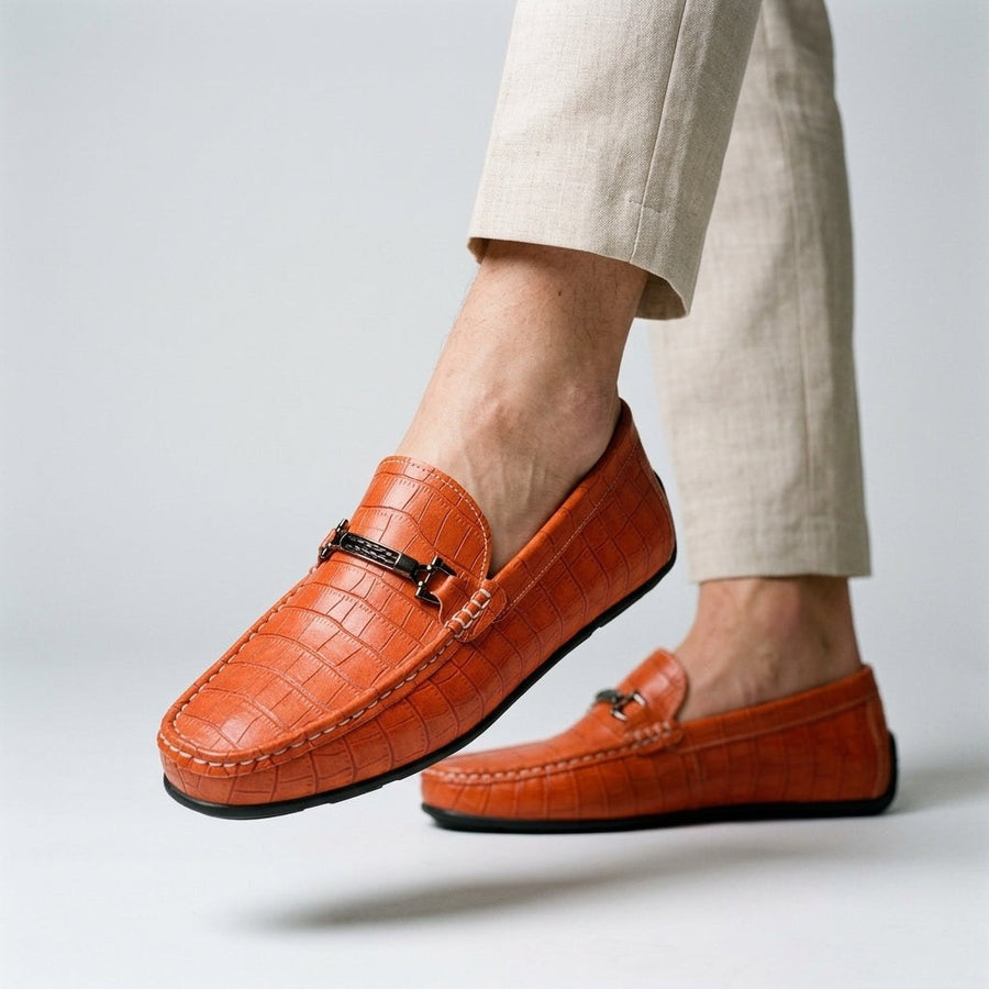 Harrington Croc Embossed Loafer in Neon Orange