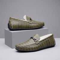 Harrington Croc Embossed Loafer in Olive
