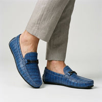 Harrington Croc Embossed Loafer in Royal Blue