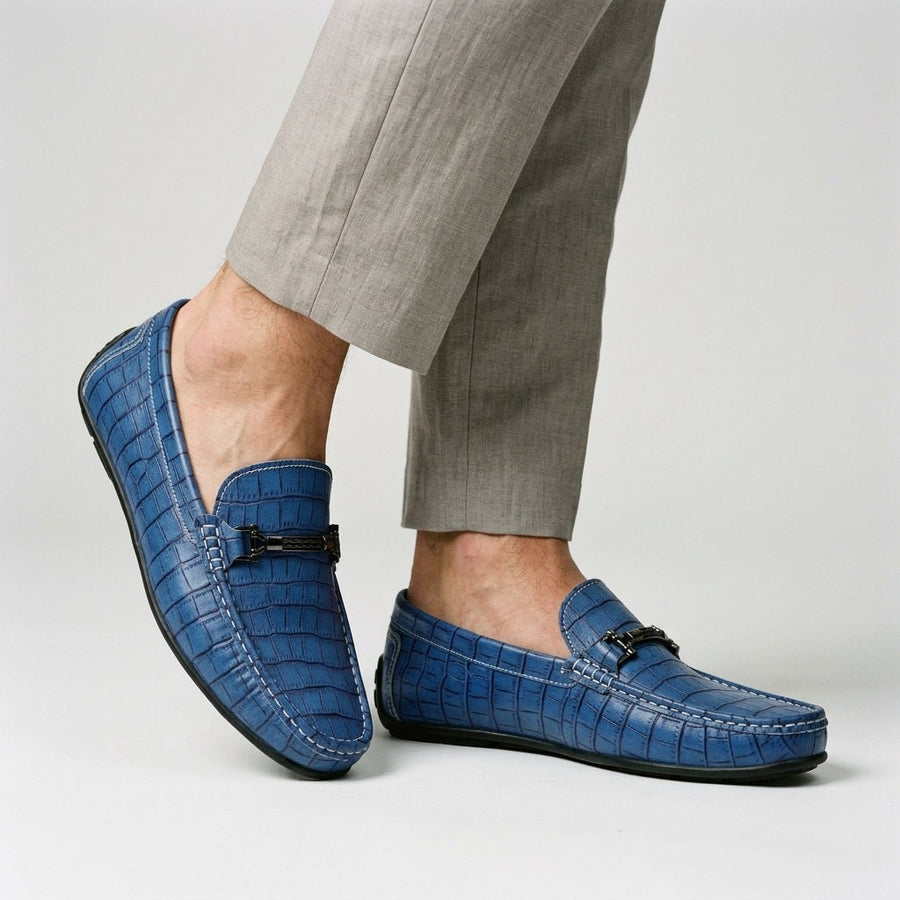 Harrington Croc Embossed Loafer in Royal Blue