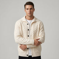 Harwick Cable Knit Cardigan in Beige