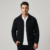 Harwick Cable Knit Cardigan in Charcoal