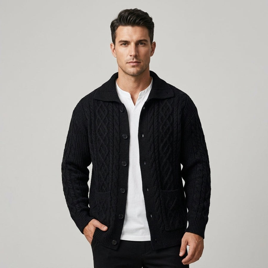 Harwick Cable Knit Cardigan in Charcoal