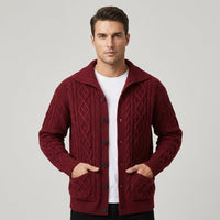 Harwick Cable Knit Cardigan in Crimson