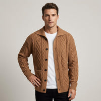 Harwick Cable Knit Cardigan in Sienna Brown