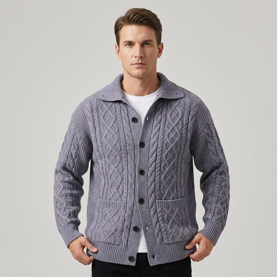 Harwick Cable Knit Cardigan in Slate Gray