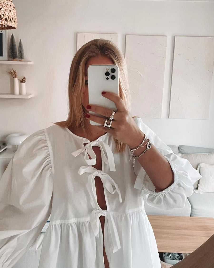 Hazel Blouse with Ruffles in White