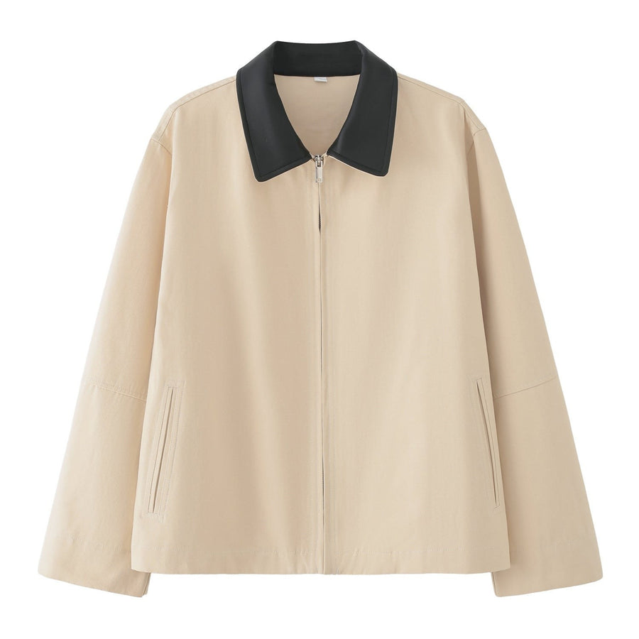Hazel Casual Jacket with Stand Collar and Pockets in Beige
