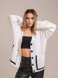 Hazel Casual Knit Cardigan with Pockets in White