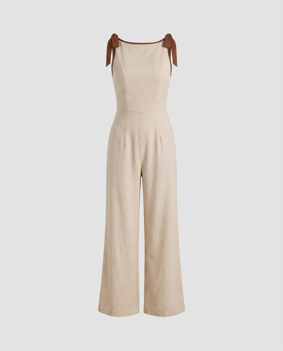 Hazel Jumpsuit with Wide Leg in Light Khaki
