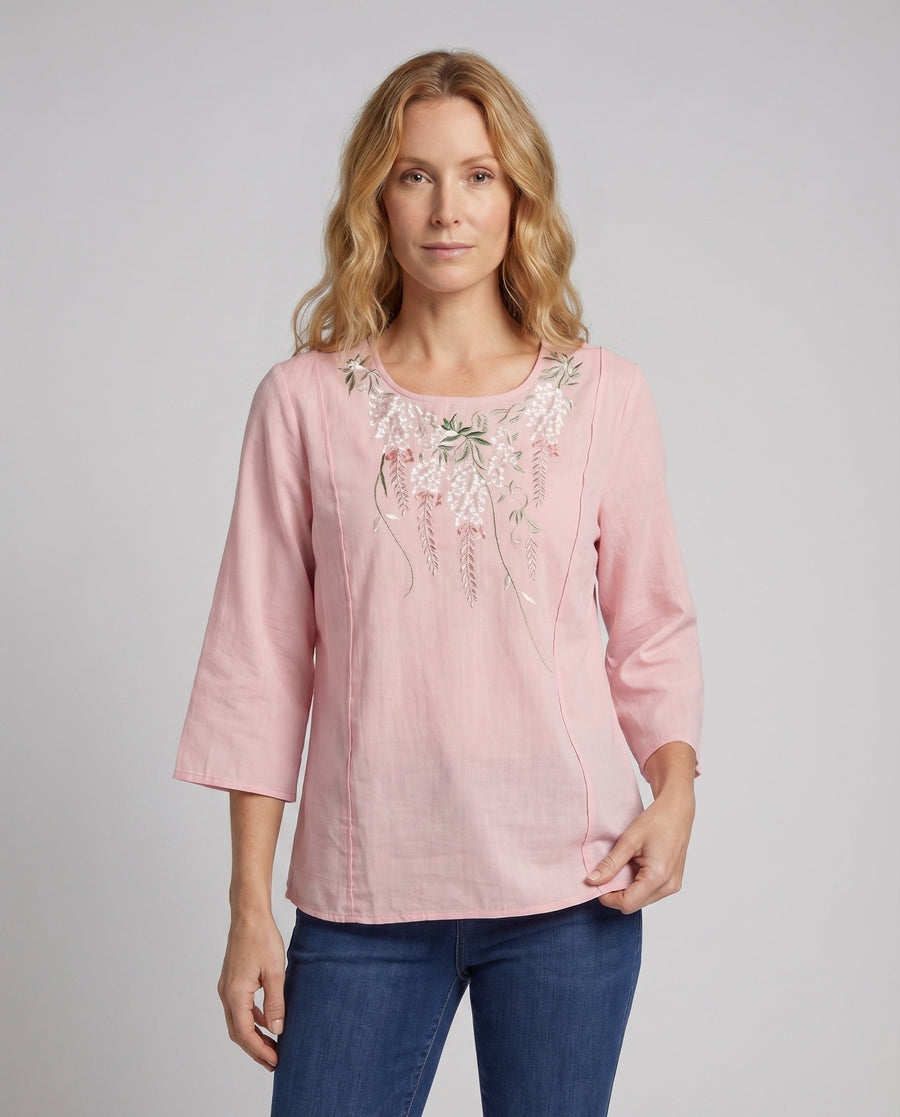 Hazel Linen Blouse with Embroidery