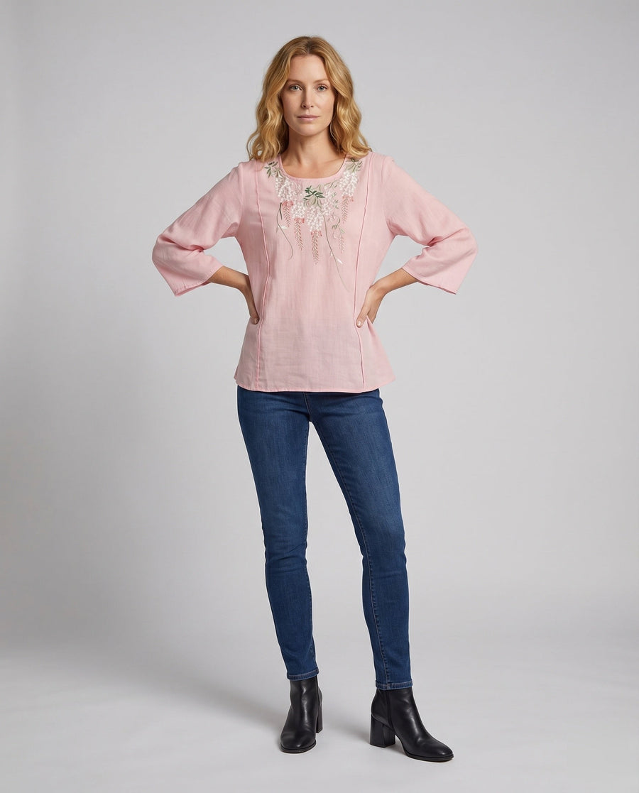 Hazel Linen Blouse with Embroidery