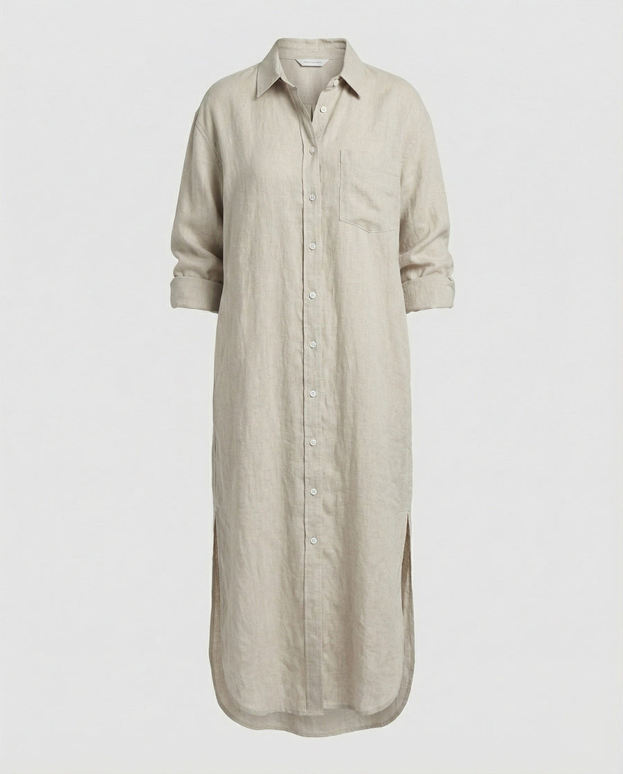 Hazel Linen Dress in Beige
