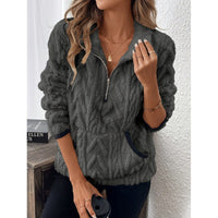 Hazel Sweater with Zip Front and Pockets in Dark Grey