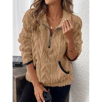Hazel Sweater with Zip Front and Pockets in Khaki