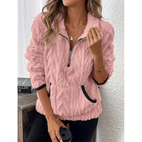 Hazel Sweater with Zip Front and Pockets in Pink