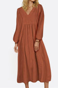 Hazel Women's V-Neck Long Sleeve Midi Dress Loose Fit