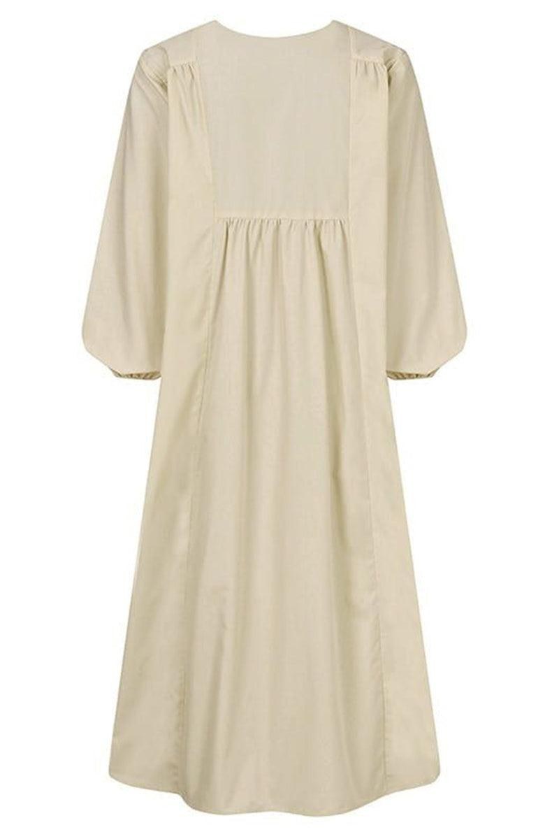 Hazel Women's V-Neck Long Sleeve Midi Dress Loose Fit in White