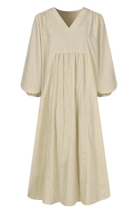 Hazel Women's V-Neck Long Sleeve Midi Dress Loose Fit in White