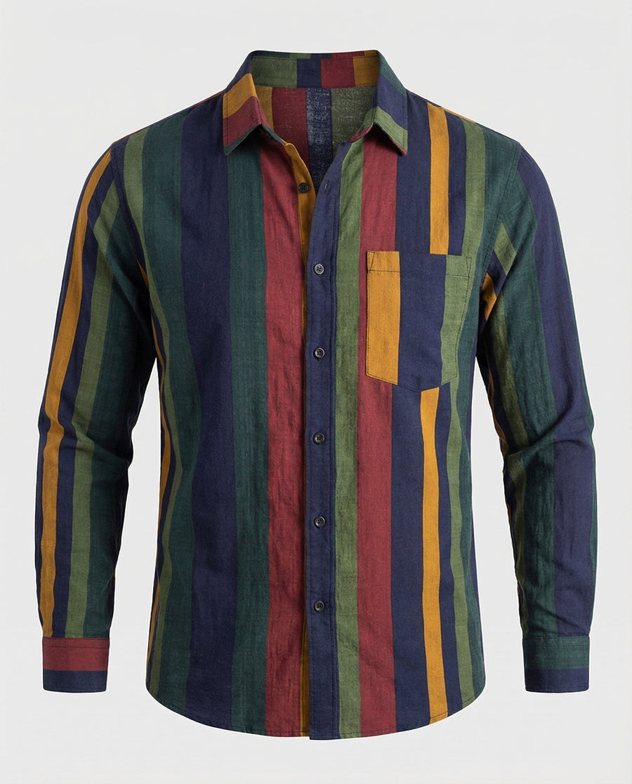 Hector Casual Linen Blend Shirt with Striped in Gruen