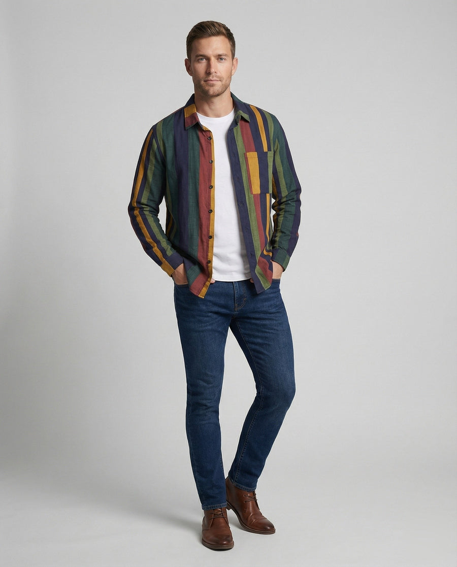 Hector Casual Linen Blend Shirt with Striped