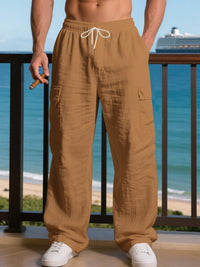 Hector Linen Trousers with Drawstring Waist and Pockets in Beige
