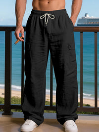Hector Linen Trousers with Drawstring Waist and Pockets in Black