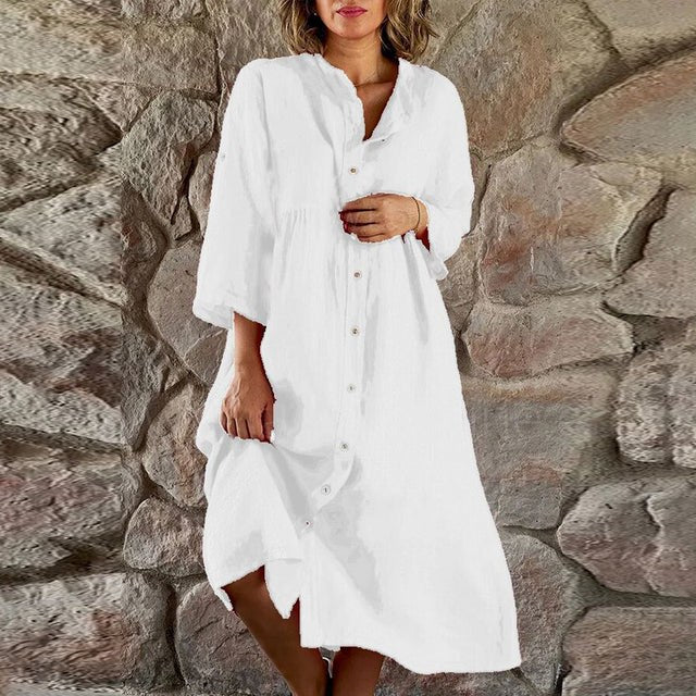 Hedia Elegant Midi Dress in White