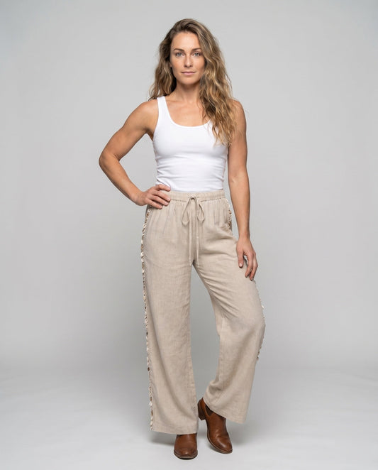 Heidi Airy Linen Trousers with Ruffles