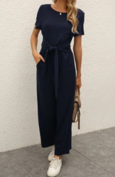 Heidi Jumpsuit with Belted and Wide Leg in Blue