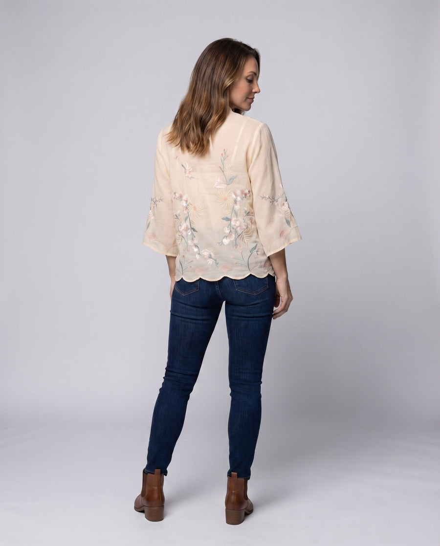 Heidi Linen Blouse with Stand Collar