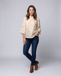 Heidi Linen Blouse with Stand Collar